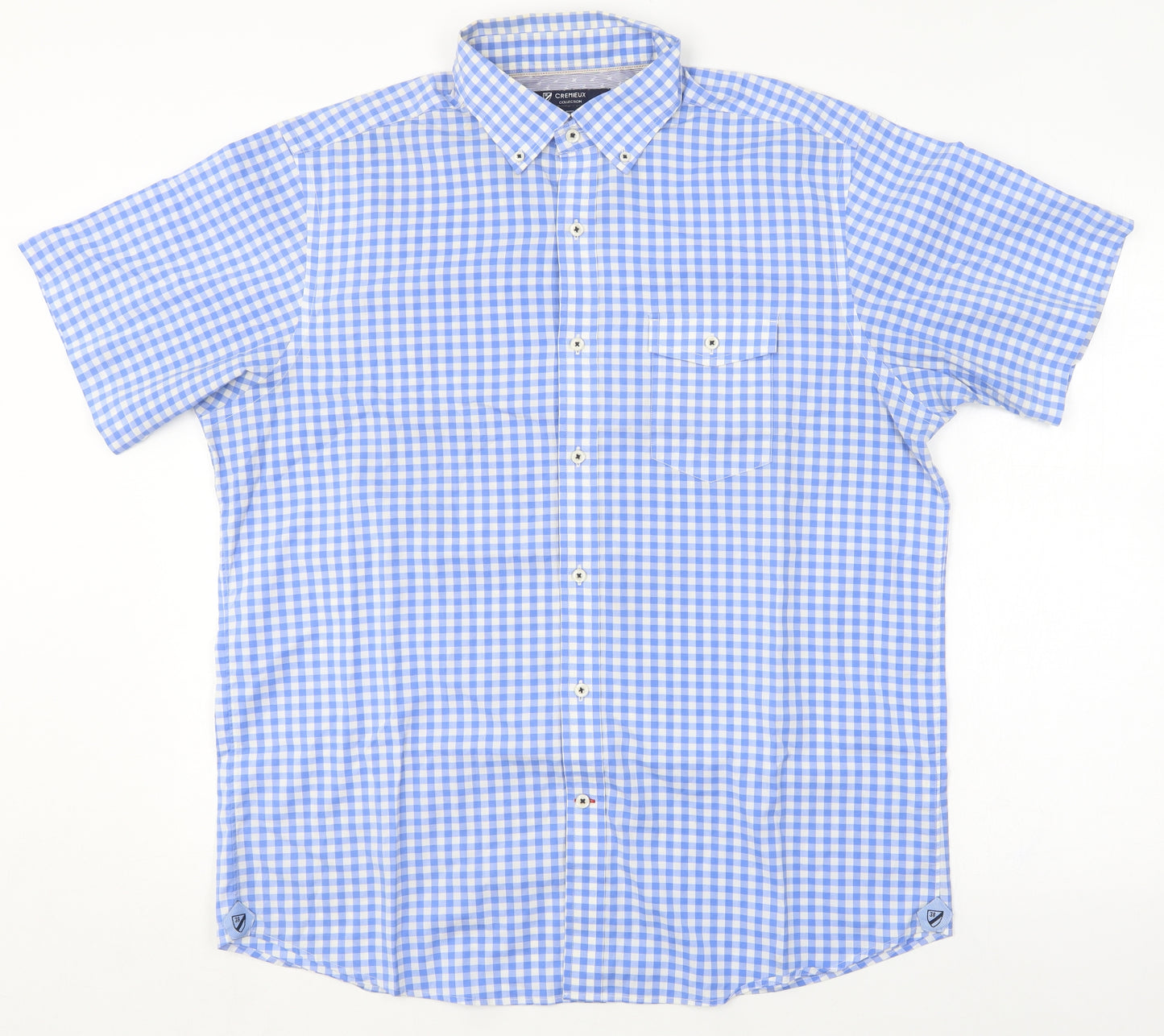 Cremieux Mens Blue Check Cotton  Button-Up Size L Collared