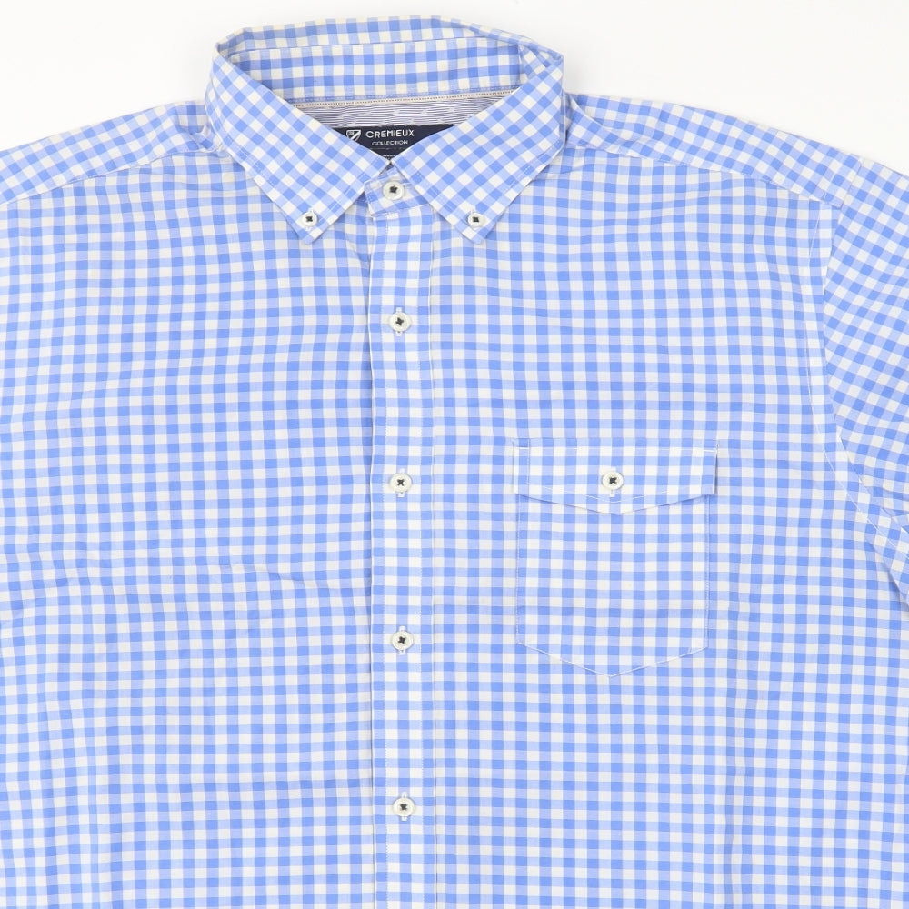Cremieux Mens Blue Check Cotton  Button-Up Size L Collared