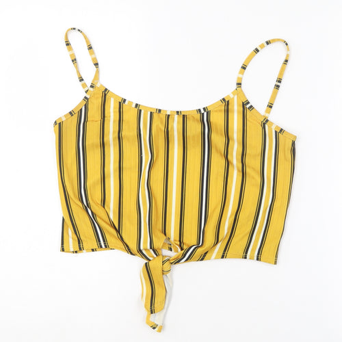 New Look Womens Yellow Striped Polyester Camisole T-Shirt Size 14 Square Neck