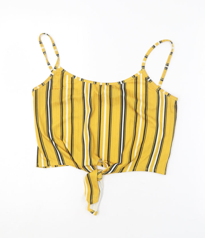 New Look Womens Yellow Striped Polyester Camisole T-Shirt Size 14 Square Neck