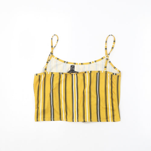 New Look Womens Yellow Striped Polyester Camisole T-Shirt Size 14 Square Neck