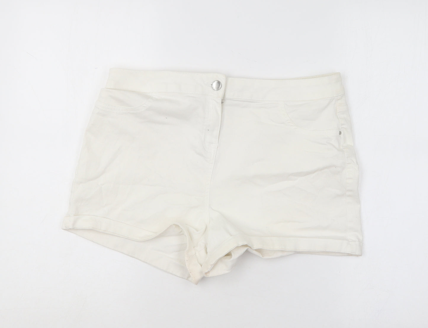 Matalan Womens White  Cotton Hot Pants Shorts Size 14 L10 in Regular
