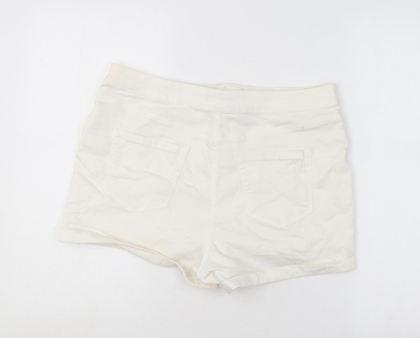 Matalan Womens White  Cotton Hot Pants Shorts Size 14 L10 in Regular