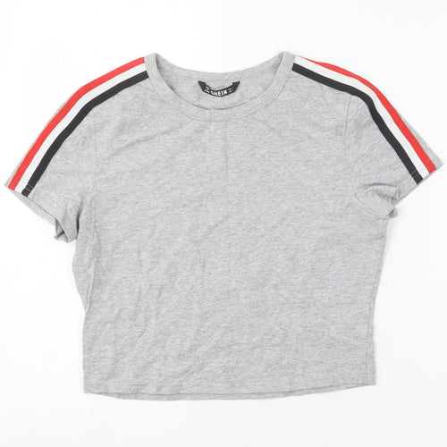 SheIn Womens Grey  Cotton Basic T-Shirt Size L Round Neck