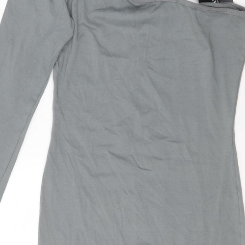 PRETTYLITTLETHING Womens Grey  Cotton Bodycon  Size 14  One Shoulder