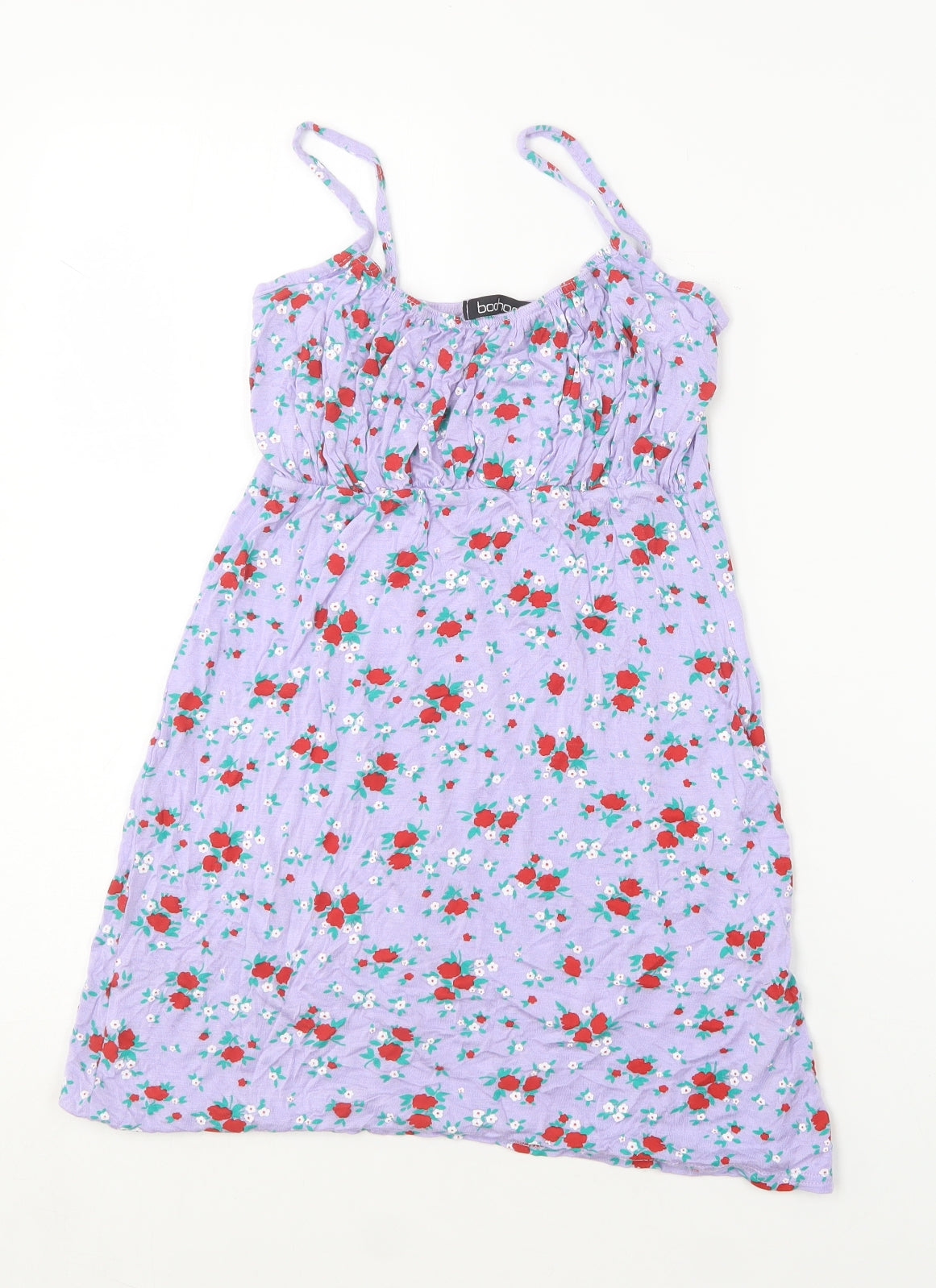 Boohoo Womens Purple Floral Viscose Camisole T-Shirt Size 8 Square Neck