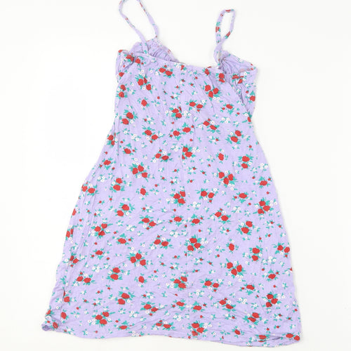 Boohoo Womens Purple Floral Viscose Camisole T-Shirt Size 8 Square Neck