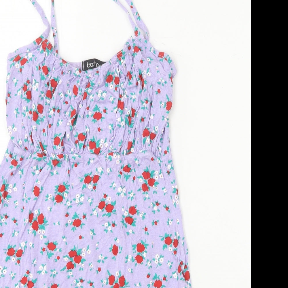 Boohoo Womens Purple Floral Viscose Camisole T-Shirt Size 8 Square Neck