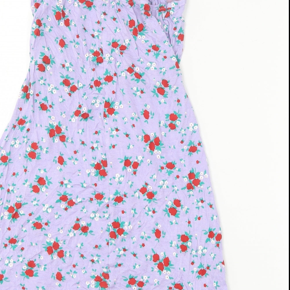 Boohoo Womens Purple Floral Viscose Camisole T-Shirt Size 8 Square Neck
