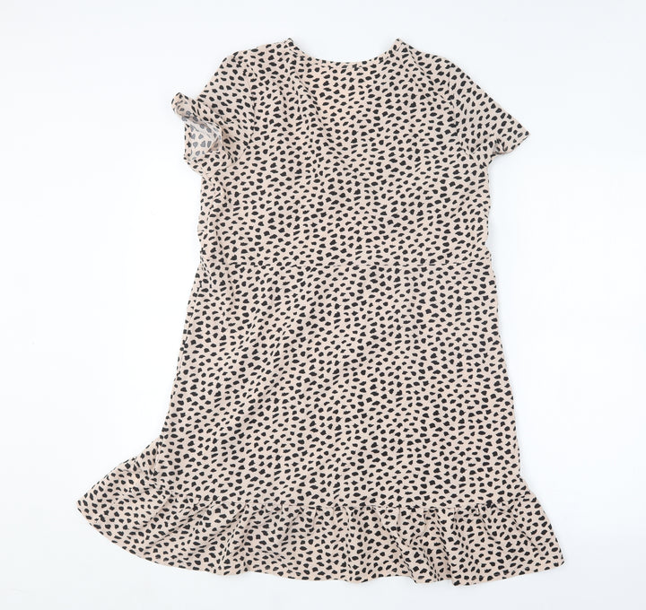SheIn Womens Beige Animal Print Polyester Shift Size S Round Neck