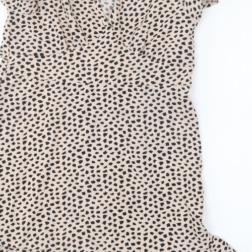 SheIn Womens Beige Animal Print Polyester Shift  Size S  Round Neck