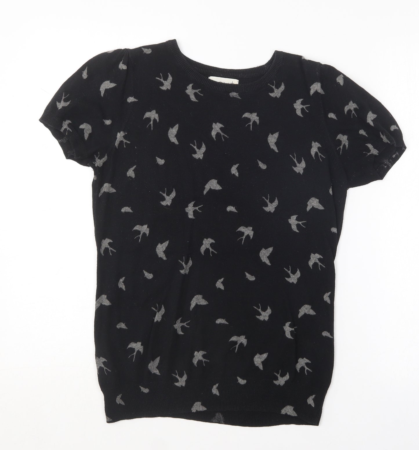 NEXT Womens Black Round Neck Animal Print Cotton Pullover Jumper Size 12