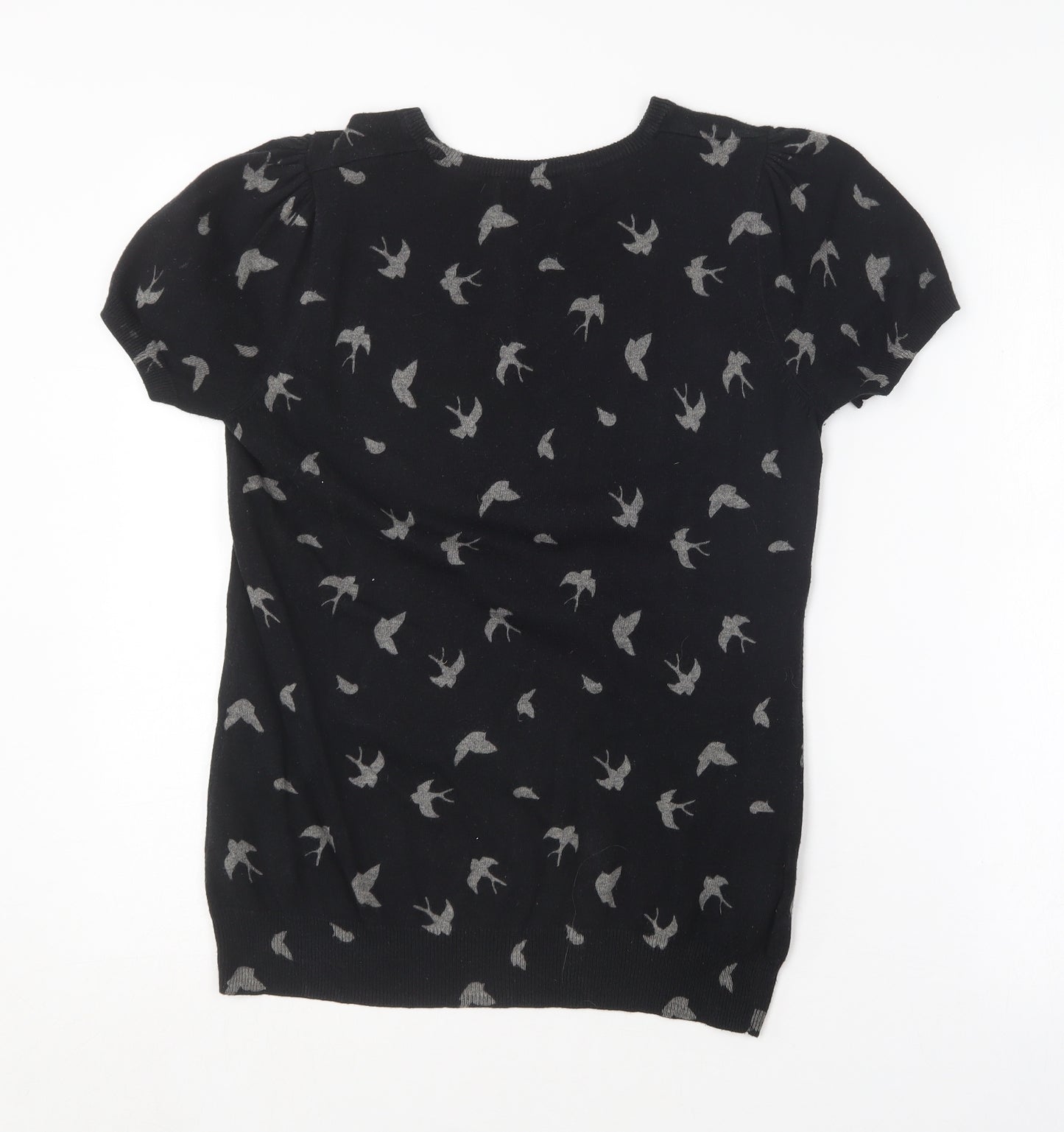 NEXT Womens Black Round Neck Animal Print Cotton Pullover Jumper Size 12