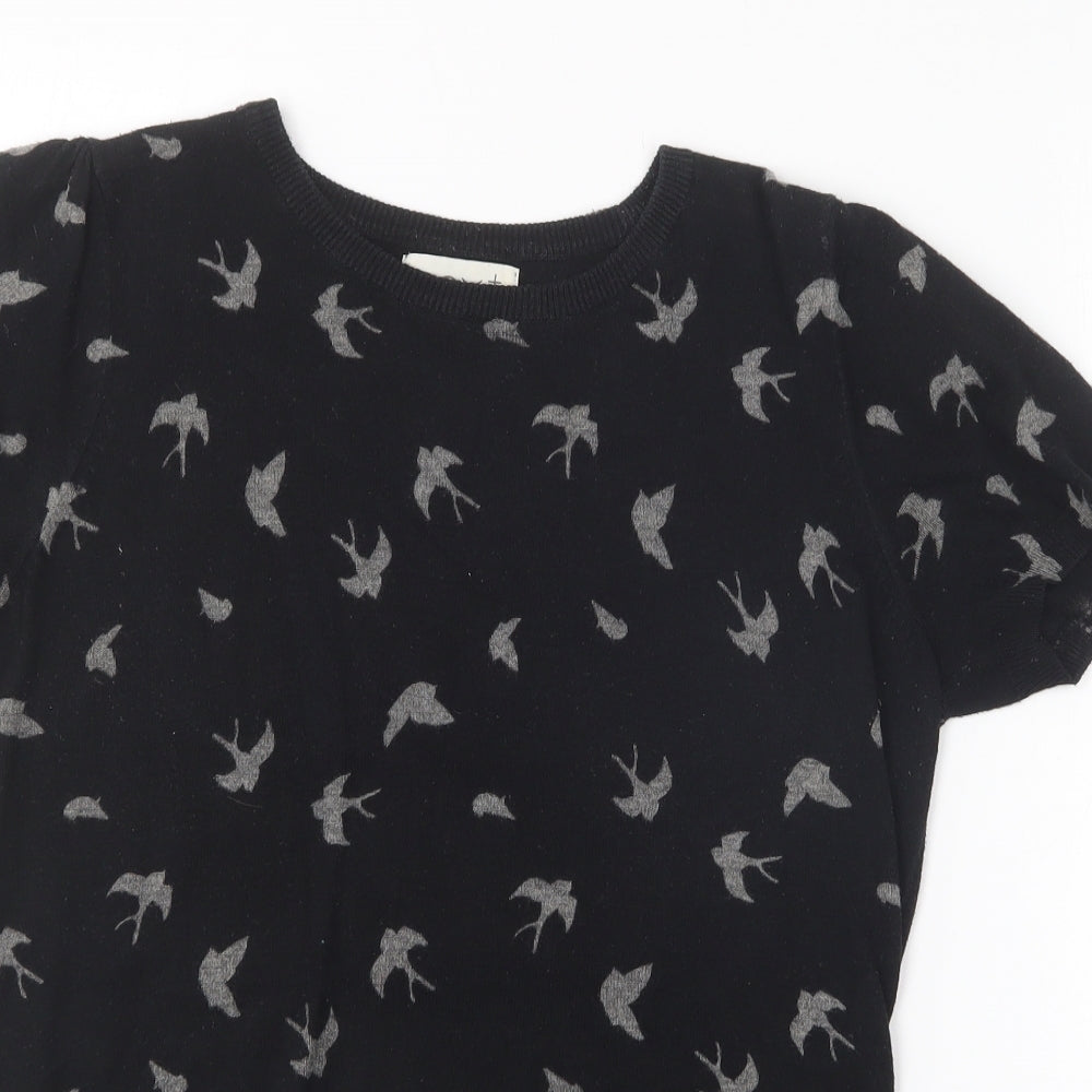 NEXT Womens Black Round Neck Animal Print Cotton Pullover Jumper Size 12