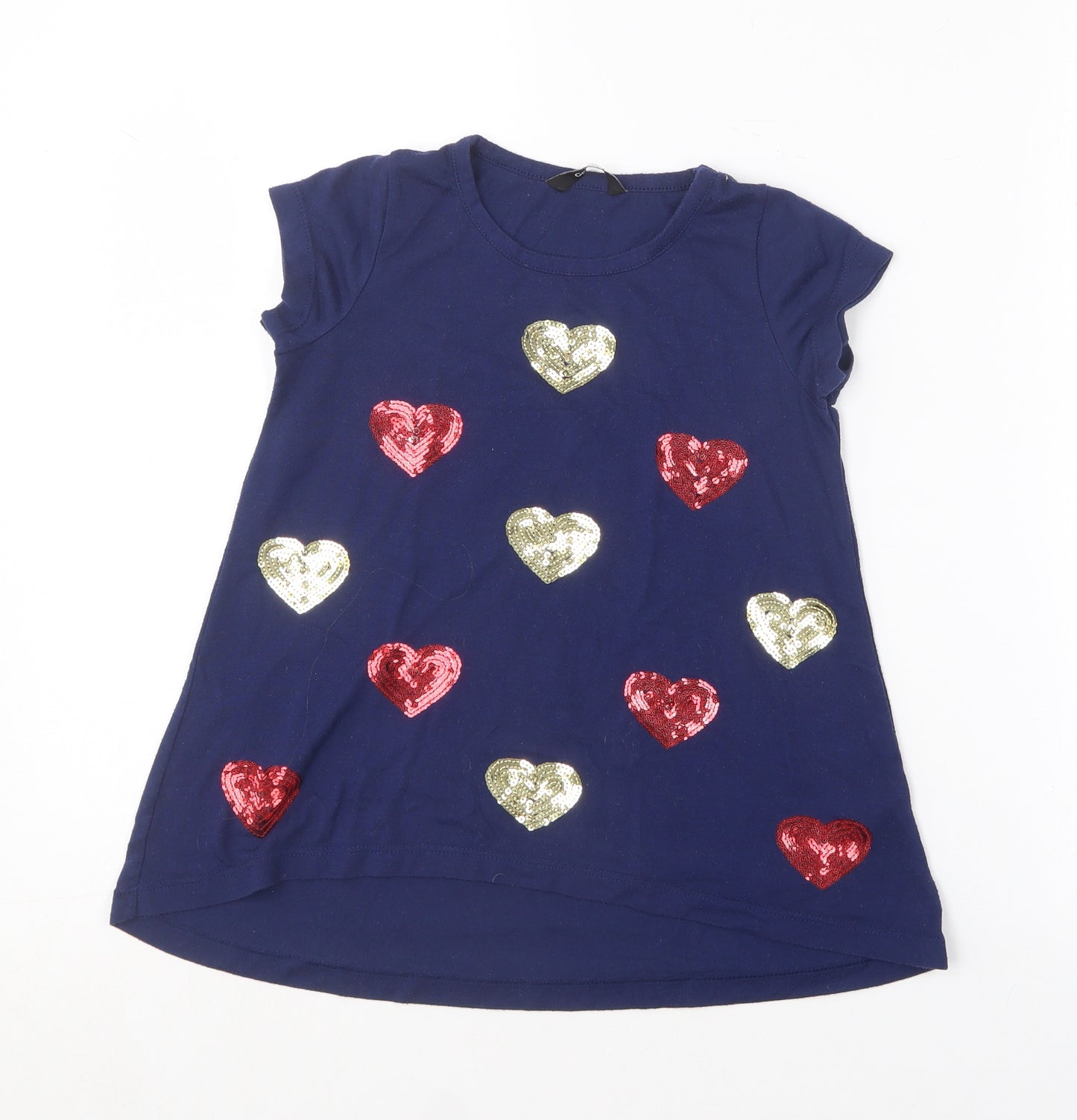 George Girls Blue  Polyester Basic T-Shirt Size 8-9 Years Round Neck  - Love heart