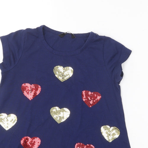 George Girls Blue  Polyester Basic T-Shirt Size 8-9 Years Round Neck  - Love heart