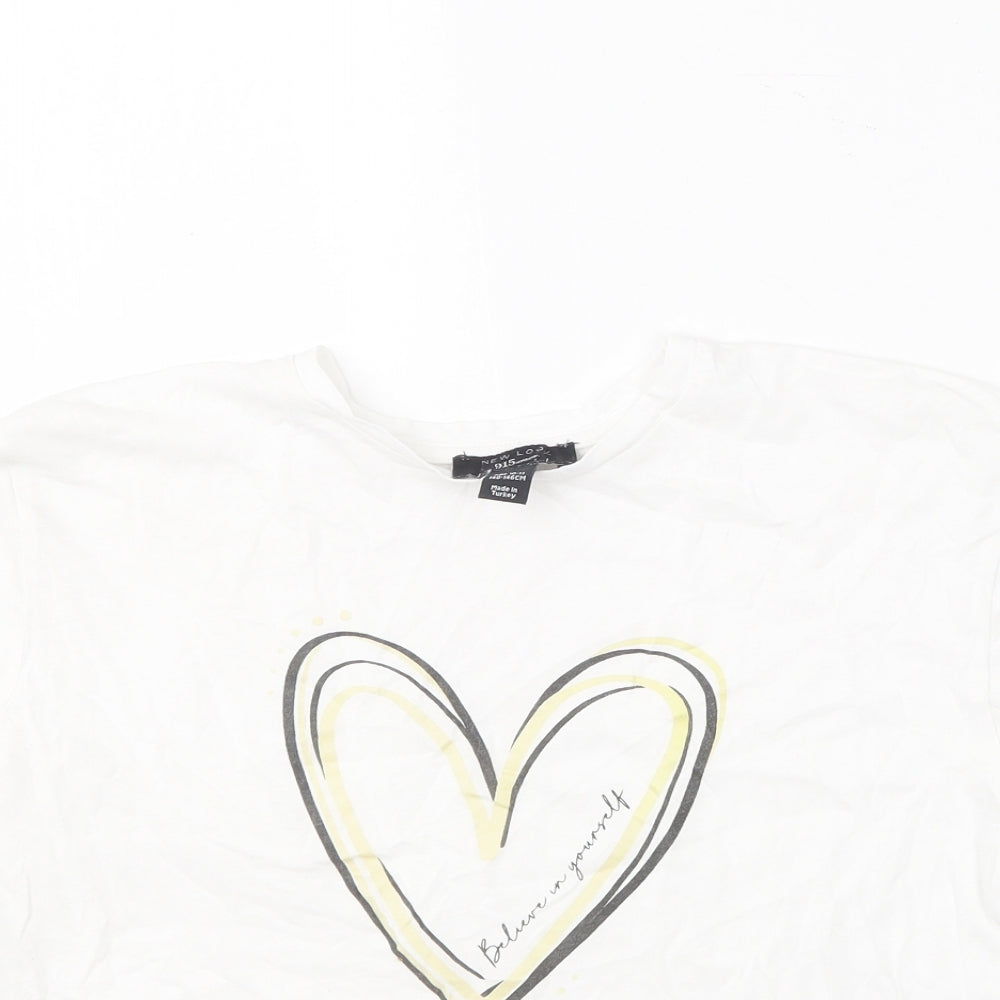 New Look Girls White  Cotton Basic T-Shirt Size 10-11 Years Round Neck