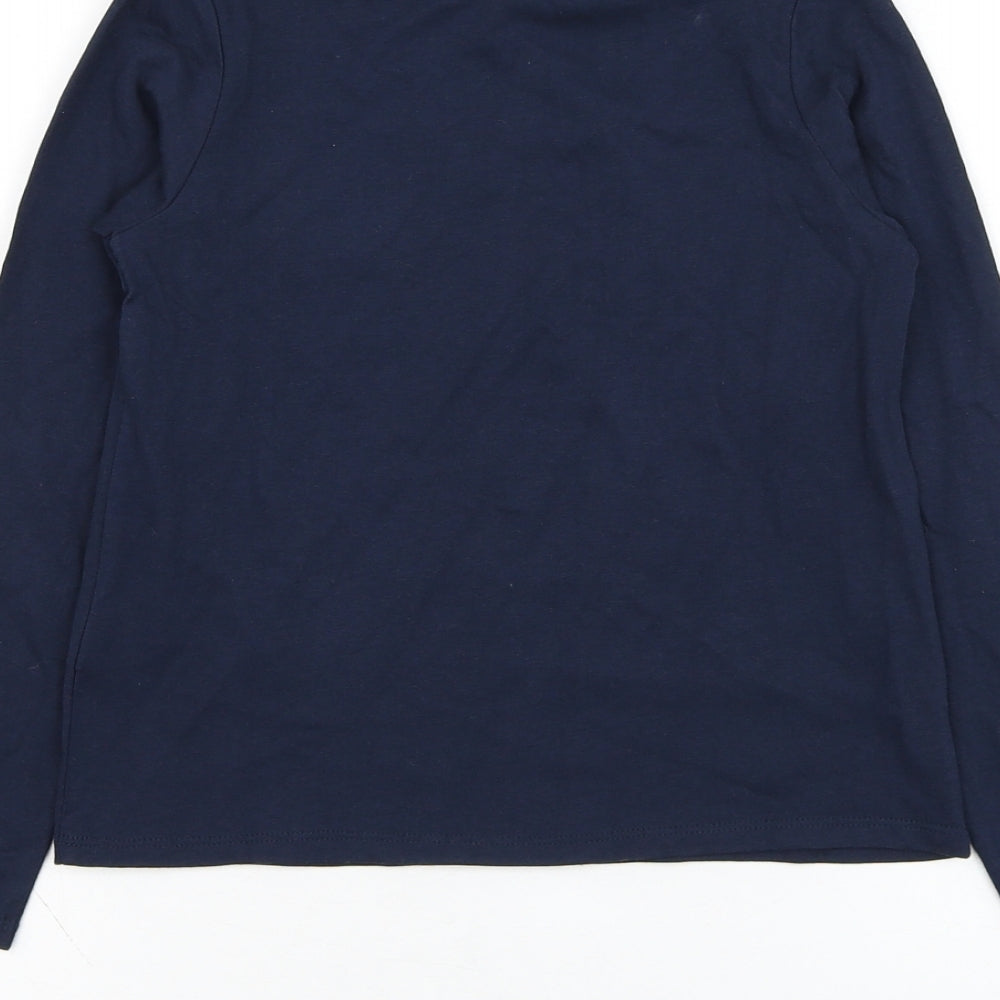 Vertbaudet Girls Blue  Cotton Basic T-Shirt Size 8 Years Round Neck Pullover - Heart
