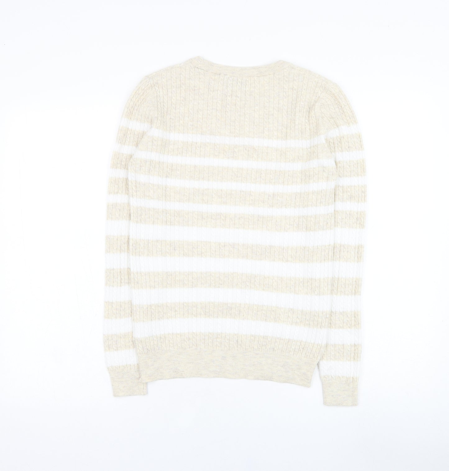 Papaya Womens Beige Round Neck Striped Polyester Pullover Jumper Size 12