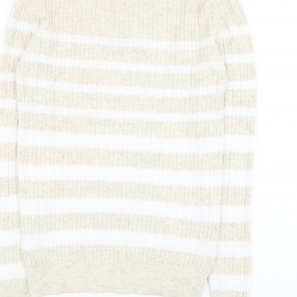 Papaya Womens Beige Round Neck Striped Polyester Pullover Jumper Size 12