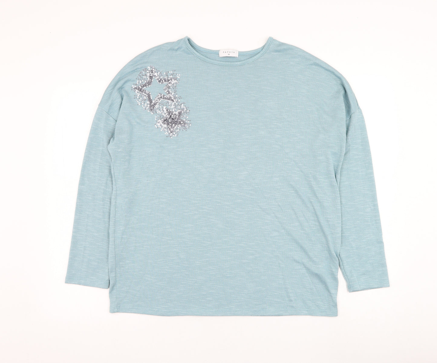 Papaya Womens Blue Round Neck  Polyester Pullover Jumper Size M   - Star