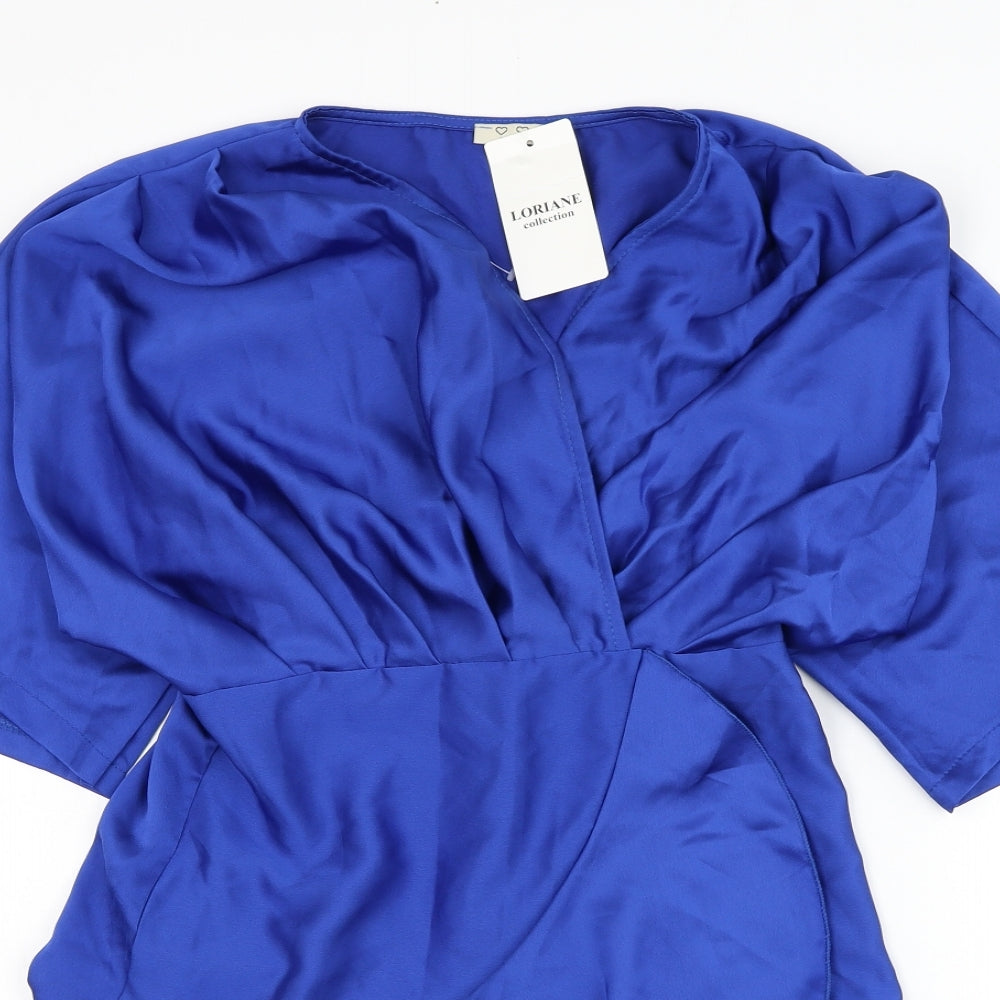 Made in Italy Womens Blue  Polyester Wrap Blouse Size S V-Neck
