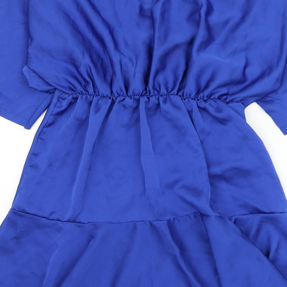 Made in Italy Womens Blue  Polyester Wrap Blouse Size S V-Neck