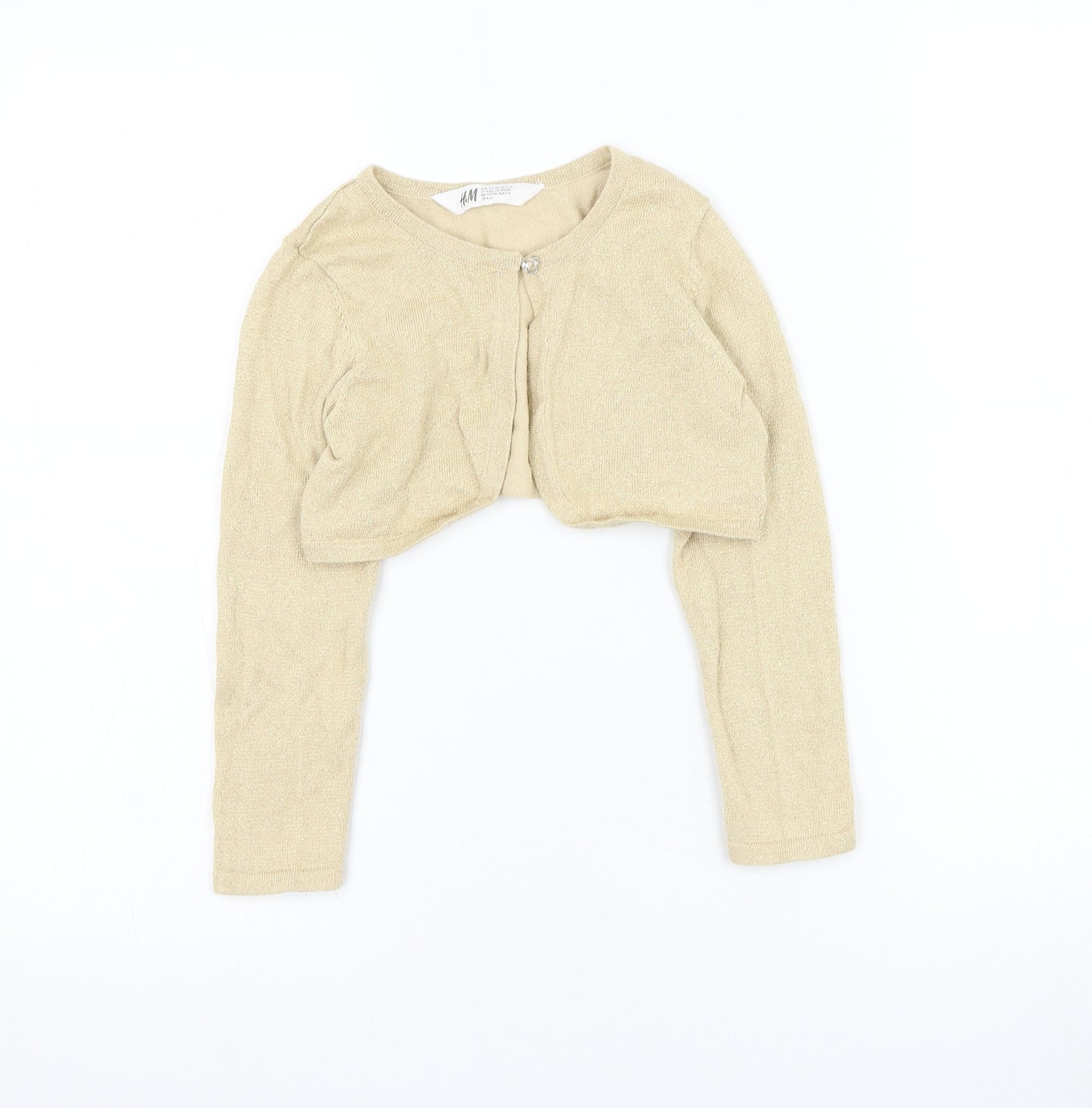 H&M Girls Gold Round Neck  Cotton Cardigan Jumper Size 4-5 Years  Button