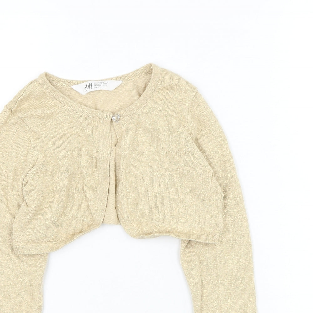 H&M Girls Gold Round Neck  Cotton Cardigan Jumper Size 4-5 Years  Button