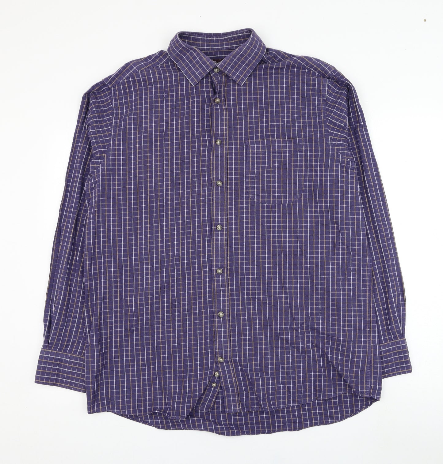 Marks and Spencer Mens Purple Check Cotton  Dress Shirt Size 16.5 Collared Button