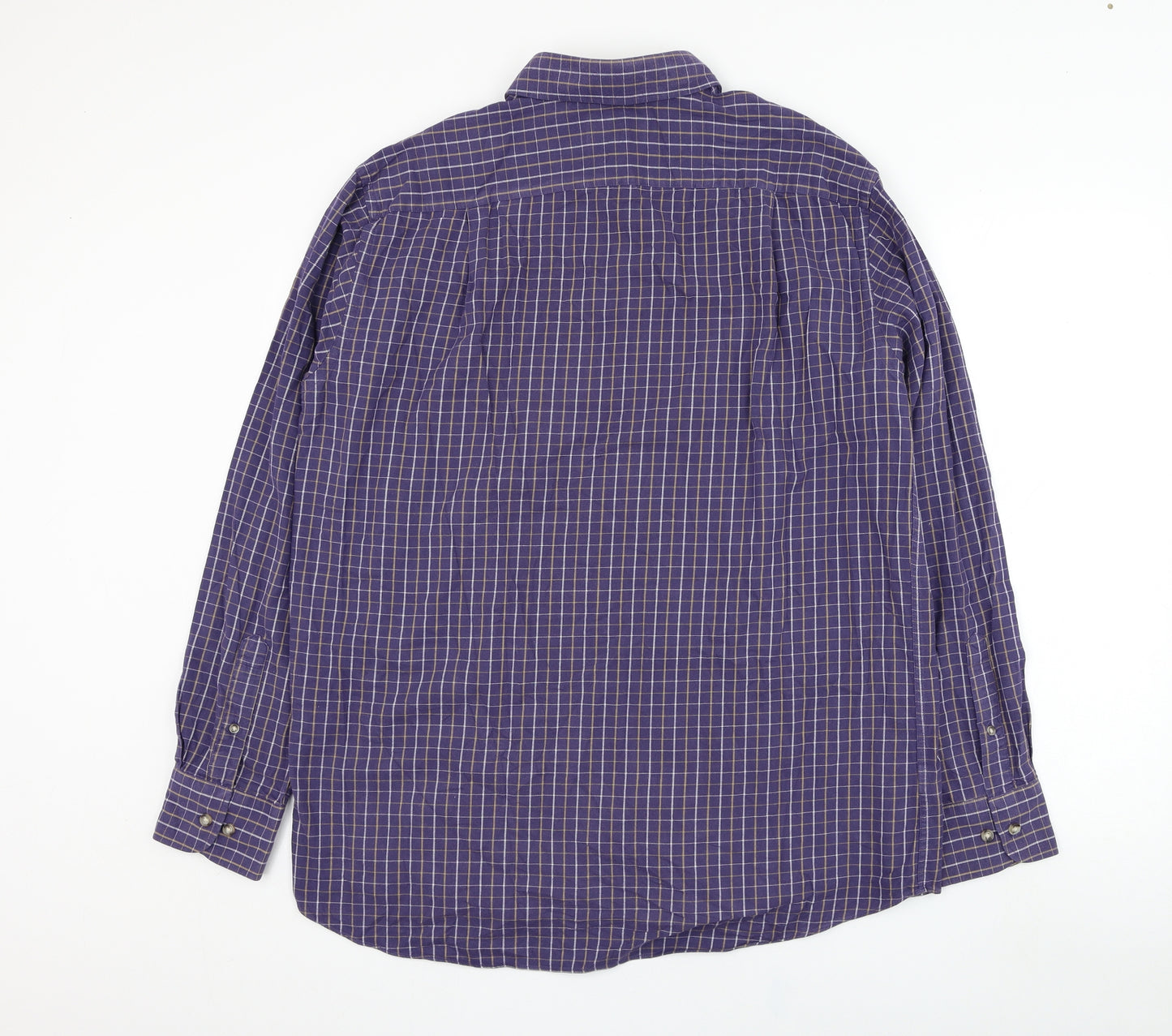 Marks and Spencer Mens Purple Check Cotton  Dress Shirt Size 16.5 Collared Button