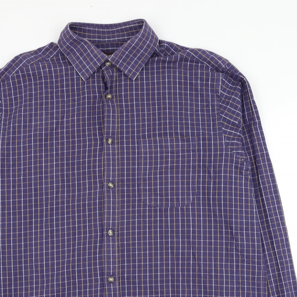 Marks and Spencer Mens Purple Check Cotton  Dress Shirt Size 16.5 Collared Button
