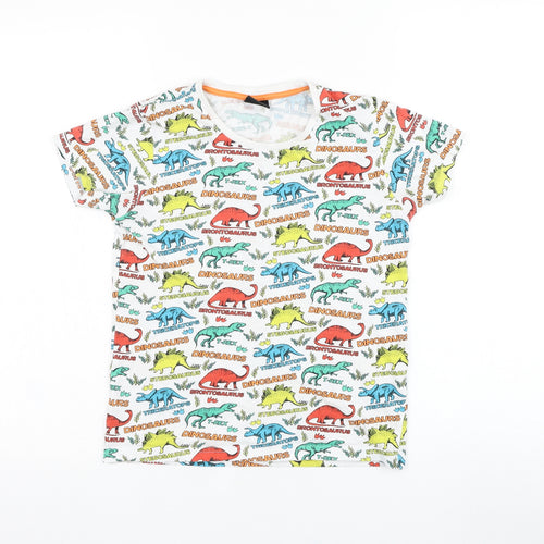City Comfort Boys White  Cotton Basic T-Shirt Size 9-10 Years Round Neck Pullover - Dinosaur