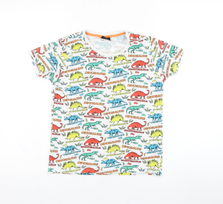 City Comfort Boys White Cotton Basic T-Shirt Size 9-10 Years Round Neck Pullover - Dinosaur