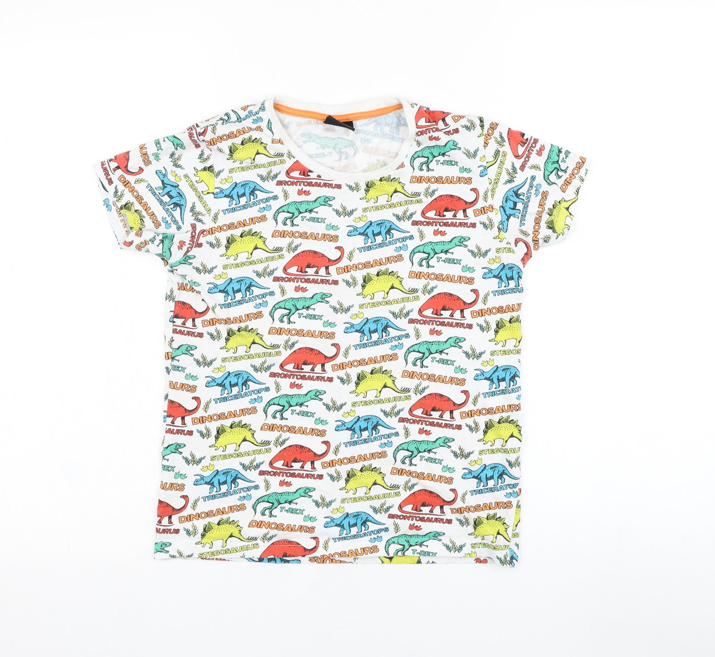 City Comfort Boys White  Cotton Basic T-Shirt Size 9-10 Years Round Neck Pullover - Dinosaur
