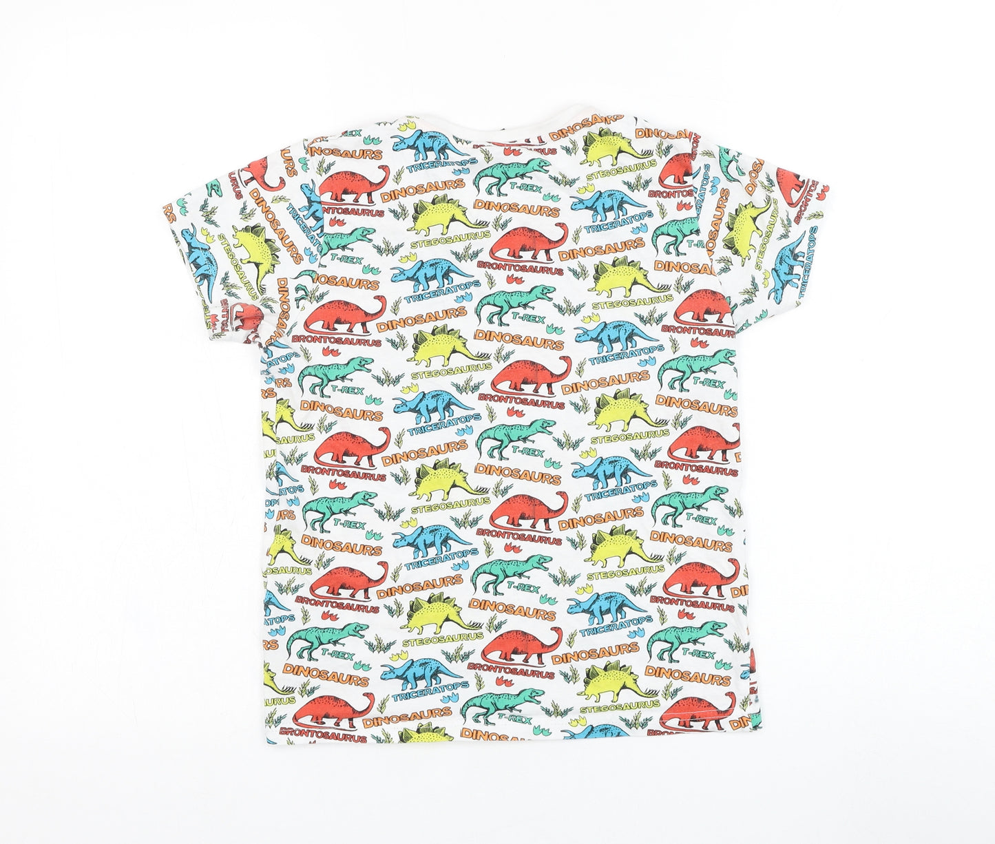 City Comfort Boys White  Cotton Basic T-Shirt Size 9-10 Years Round Neck Pullover - Dinosaur