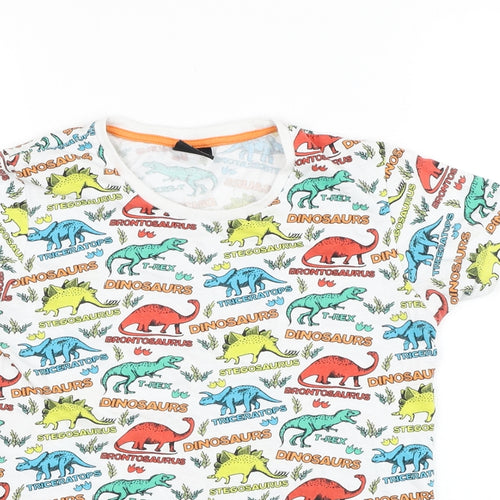 City Comfort Boys White  Cotton Basic T-Shirt Size 9-10 Years Round Neck Pullover - Dinosaur