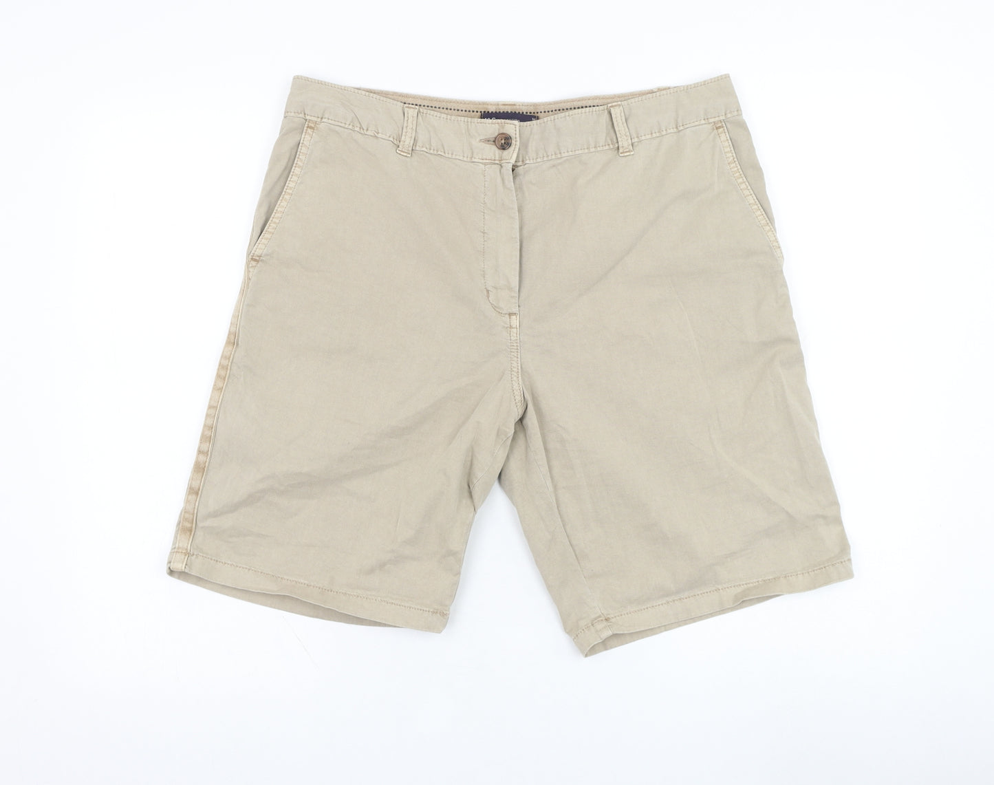 Marks and Spencer Womens Beige  Cotton Bermuda Shorts Size 14 L10 in Regular Zip