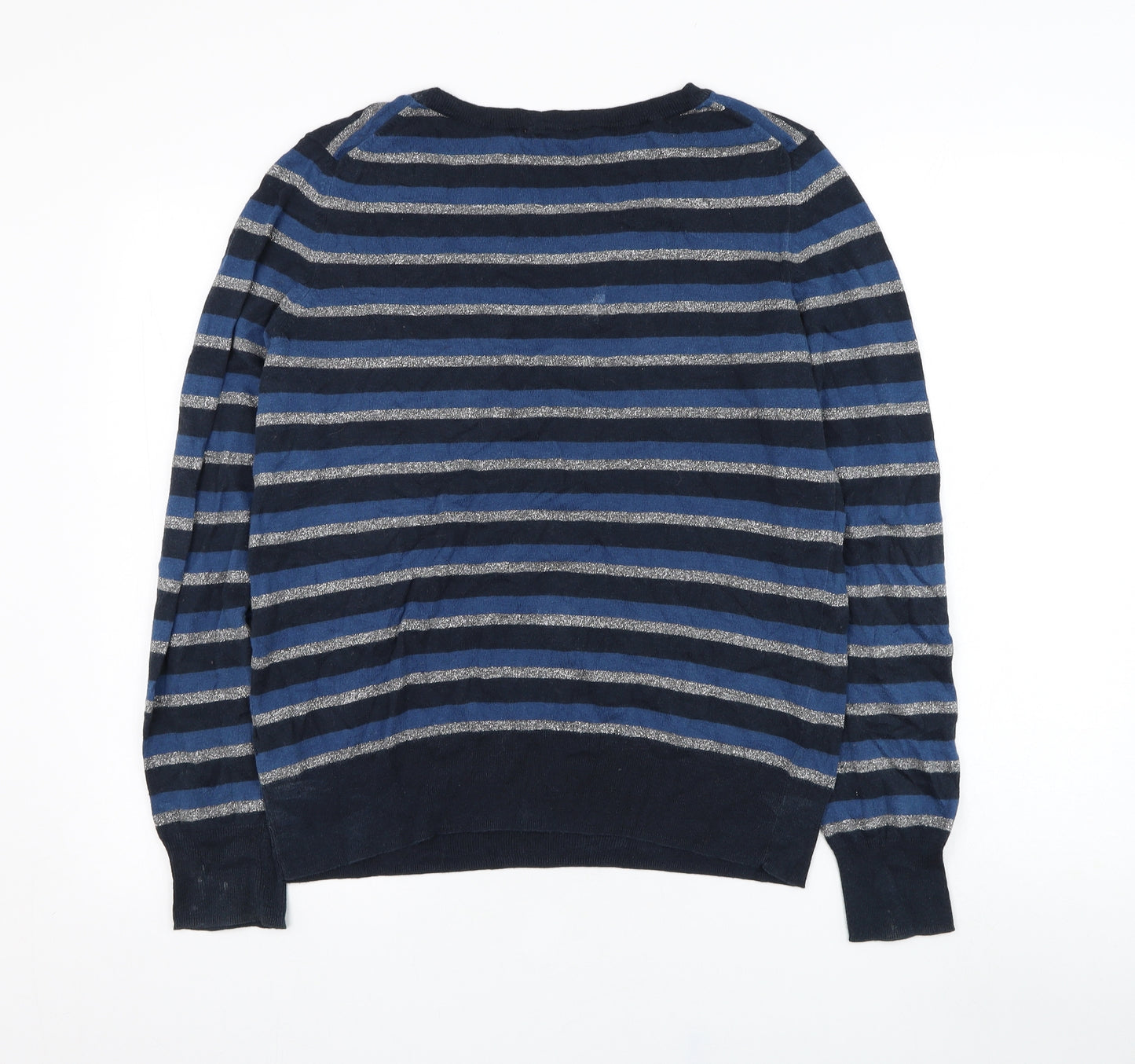 French Connection Mens Blue Round Neck Striped Cotton Pullover Jumper Size L