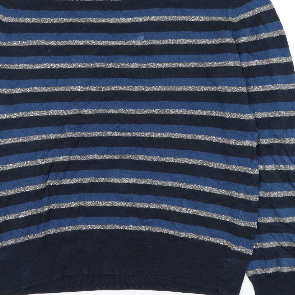 French Connection Mens Blue Round Neck Striped Cotton Pullover Jumper Size L