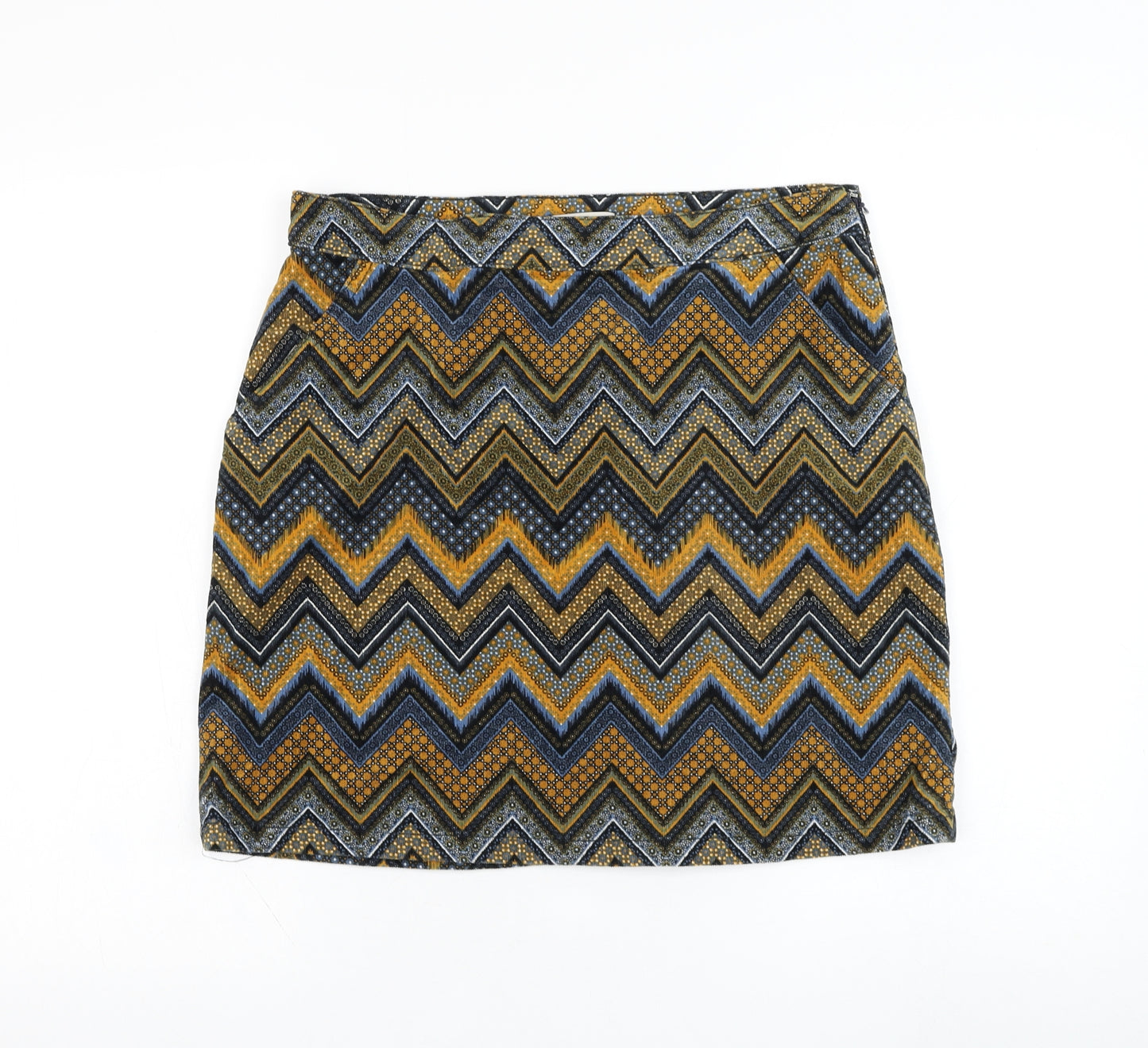 TU Womens Blue Geometric Cotton A-Line Skirt Size 12   Zip