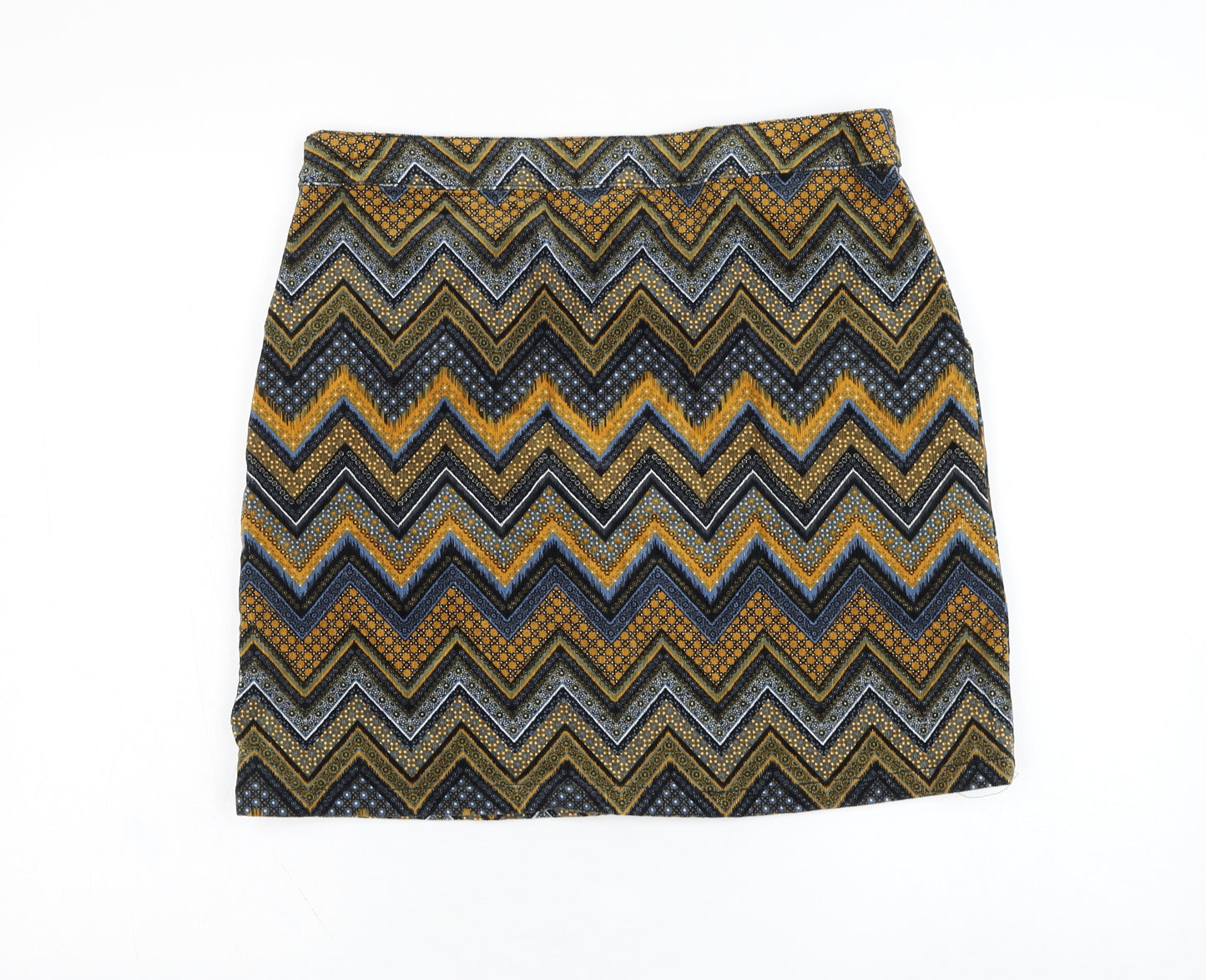 TU Womens Blue Geometric Cotton A-Line Skirt Size 12   Zip