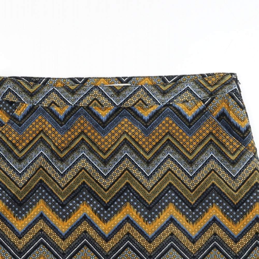 TU Womens Blue Geometric Cotton A-Line Skirt Size 12   Zip