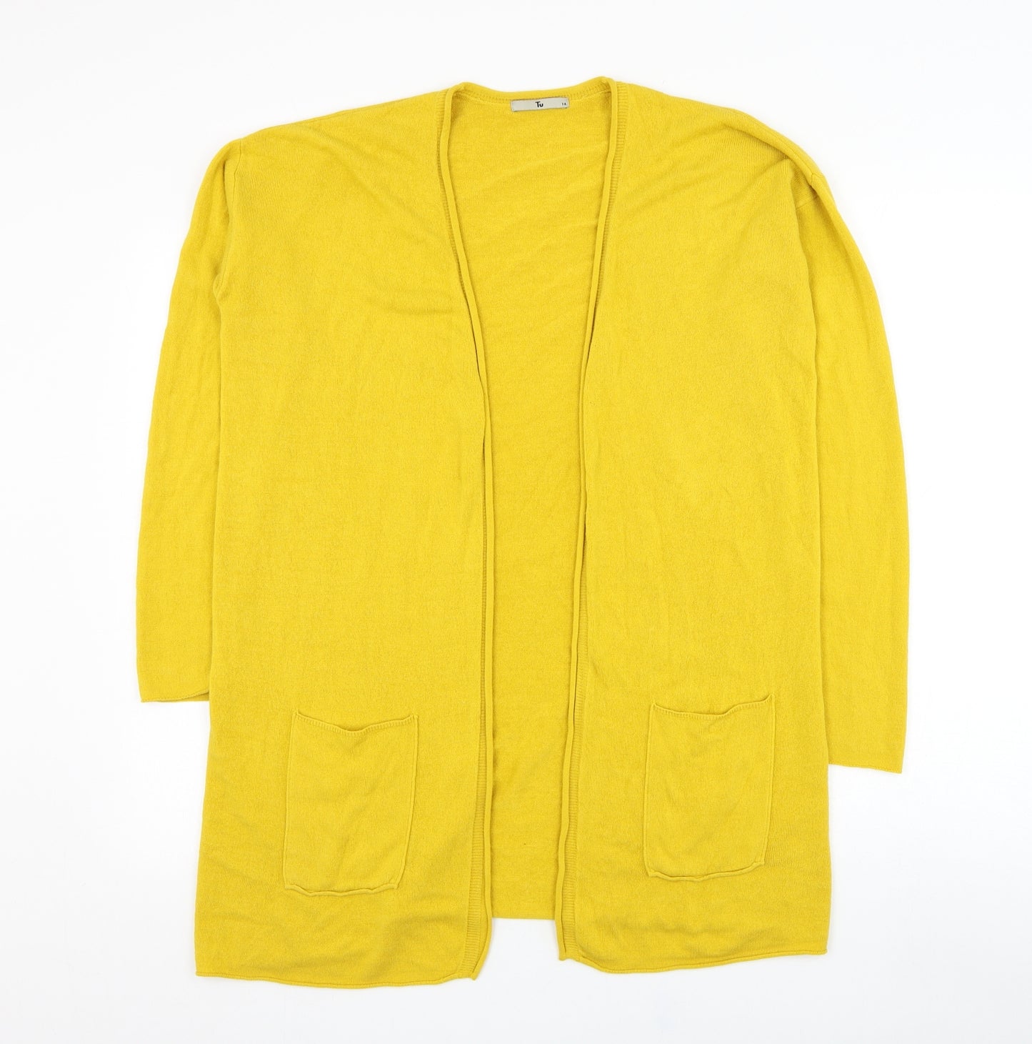 TU Womens Yellow Square Neck  Acrylic Cardigan Jumper Size 14