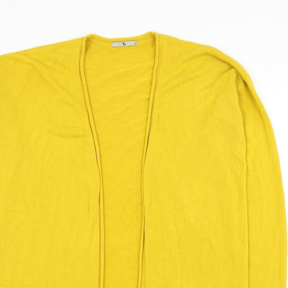 TU Womens Yellow Square Neck  Acrylic Cardigan Jumper Size 14