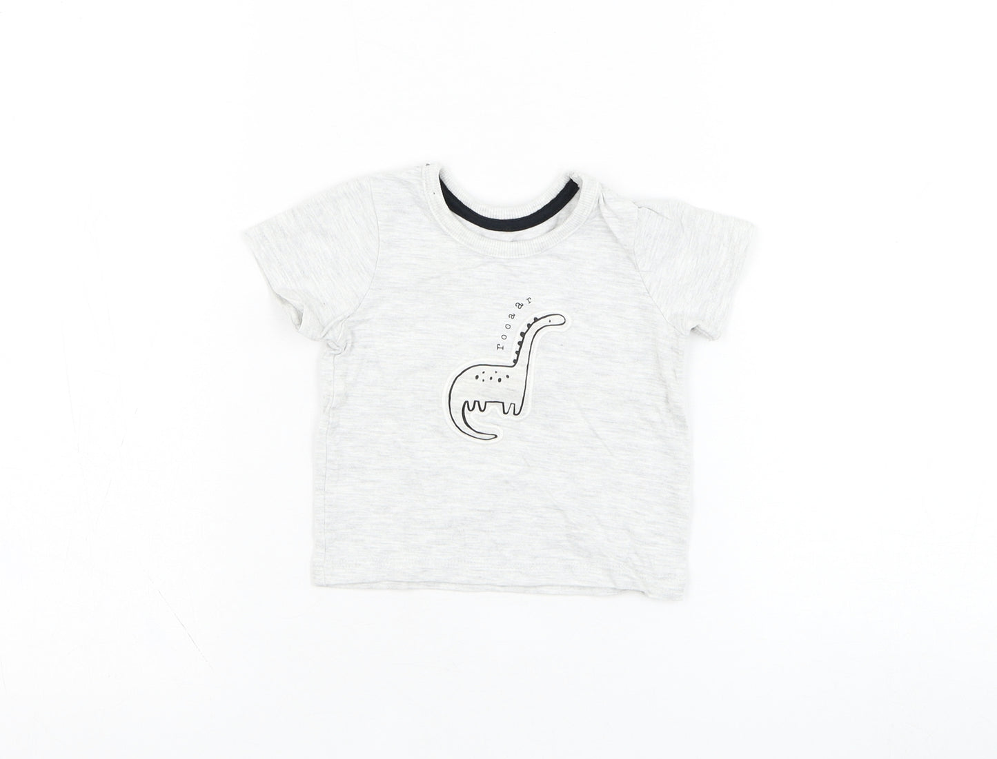 George Boys Grey  Cotton Basic T-Shirt Size 0-3 Months Round Neck Pullover - Dinosaur
