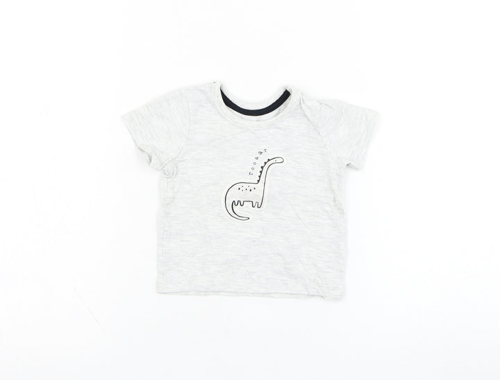 George Boys Grey  Cotton Basic T-Shirt Size 0-3 Months Round Neck Pullover - Dinosaur