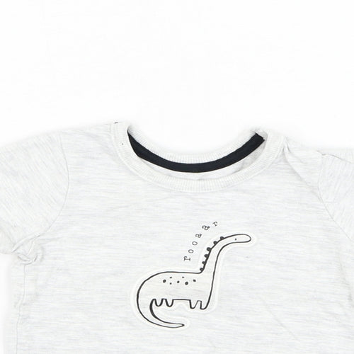 George Boys Grey  Cotton Basic T-Shirt Size 0-3 Months Round Neck Pullover - Dinosaur