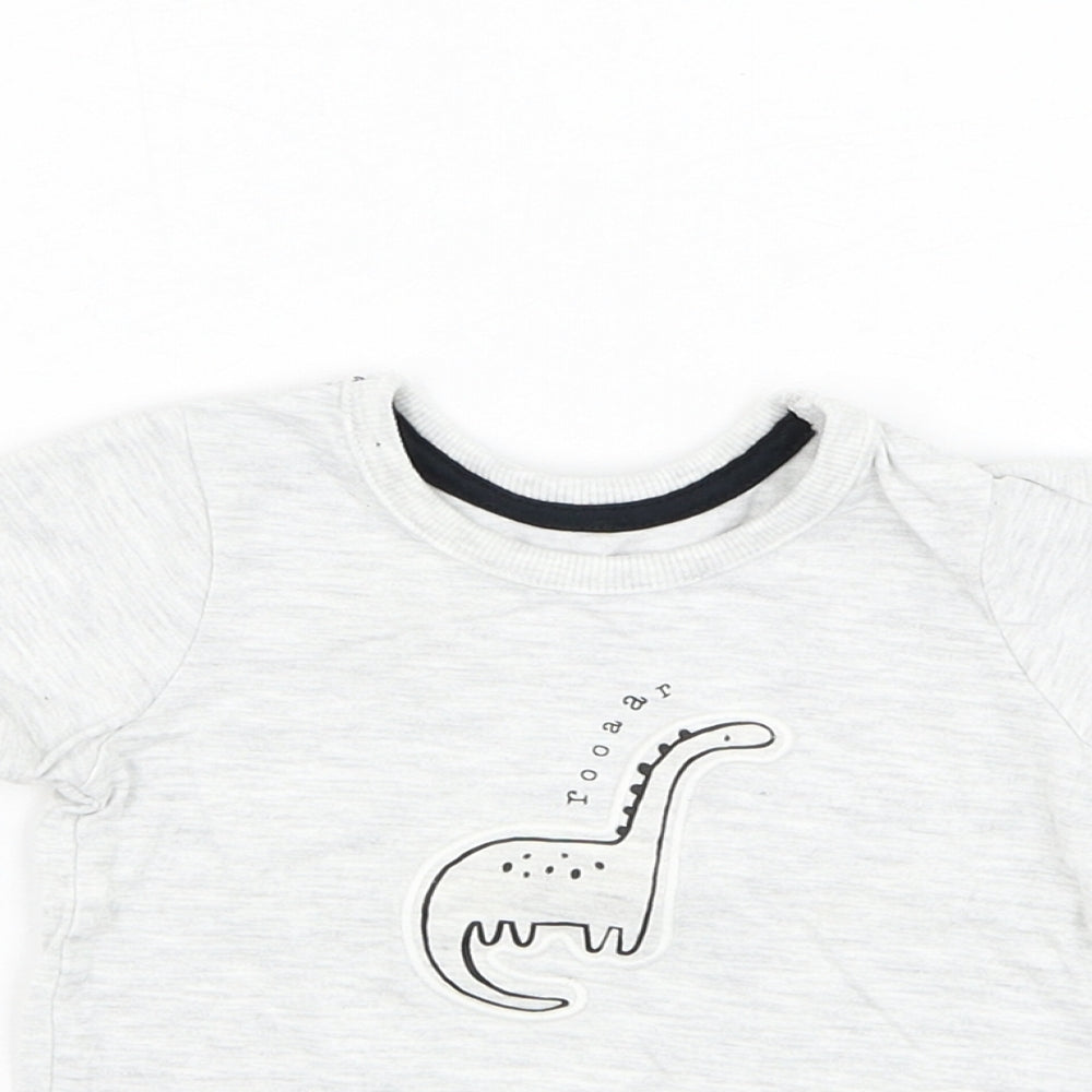 George Boys Grey  Cotton Basic T-Shirt Size 0-3 Months Round Neck Pullover - Dinosaur