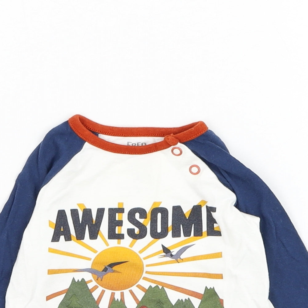 F&F Baby White  Cotton Basic T-Shirt Size 0-3 Months Round Neck Pullover - Dinosaur